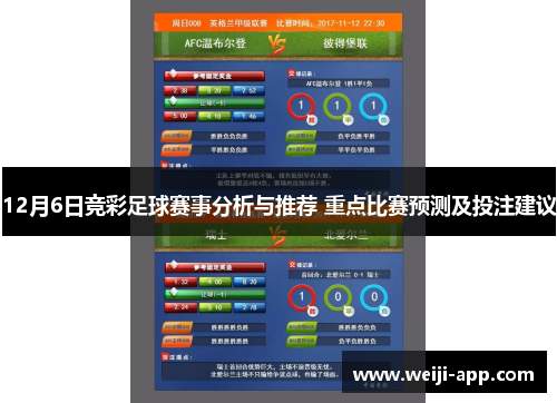 12月6日竞彩足球赛事分析与推荐 重点比赛预测及投注建议